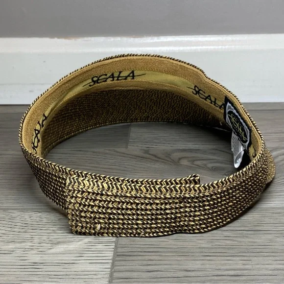 Scala Straw Visor Hat Women’s One Size Adjustable Tan/Black SunHat Golf Beach - Picture 7 of 11